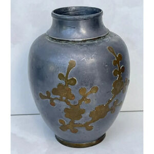 Decorative Crafts Inc Vintage Collection Metal Asian Vase Gray Sz 7"